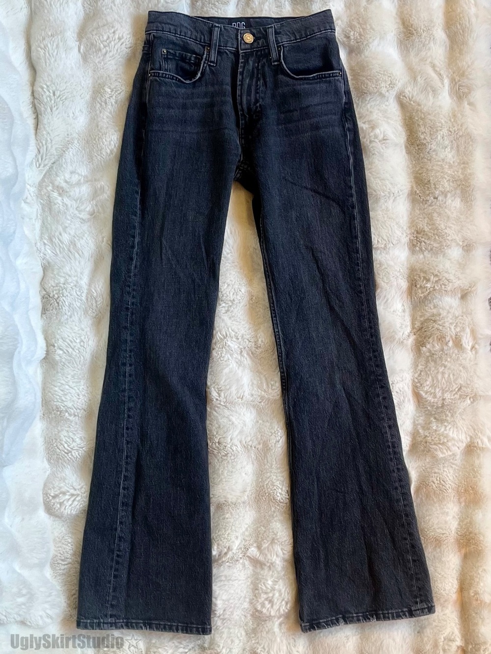 Urban Outfitters BDG 90s Bootcut Wide Leg Flare Jeans Washed Distressed Black 24
